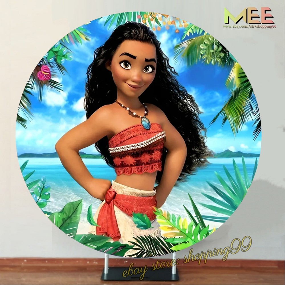 Round Panel Moana Seaside Beach Backdrop Cover Girls Birthday Party Decorations
