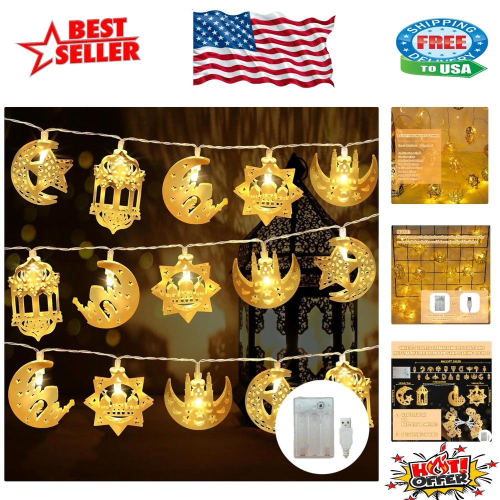 Magical 13FT Star & Moon Twinkle Lights – Ideal for Ramadan Celebrations