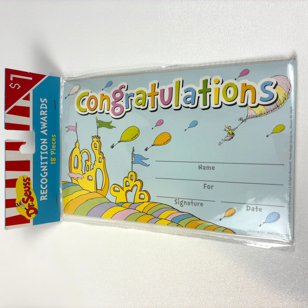 Dr Seuss Congratulations Recognition Awards Certificates 18 Pack