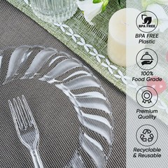FOCUSLINE 100 Count Clear Plastic Plates 9 Inch, Disposable Heavy Duty Dinner…