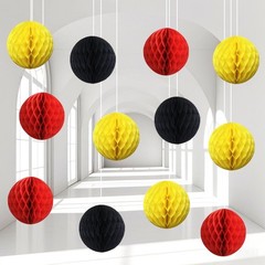 12 PCS Red Black Yellow Hanging Honeycomb Birthday Party Decorations 6x8x10 Inch