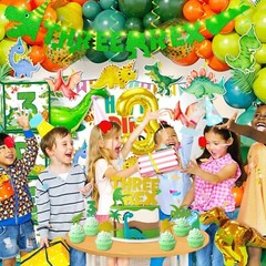 147pcs Three Rex Birthday Decorations,Dinosaur Party Decorations for 3 Years Old