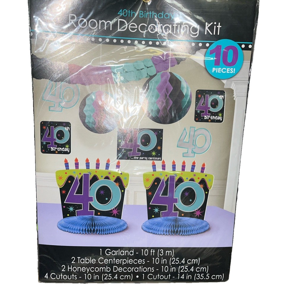 40th Birthday Decorating Kit 10 Pieces Purple & Teal Party Supply