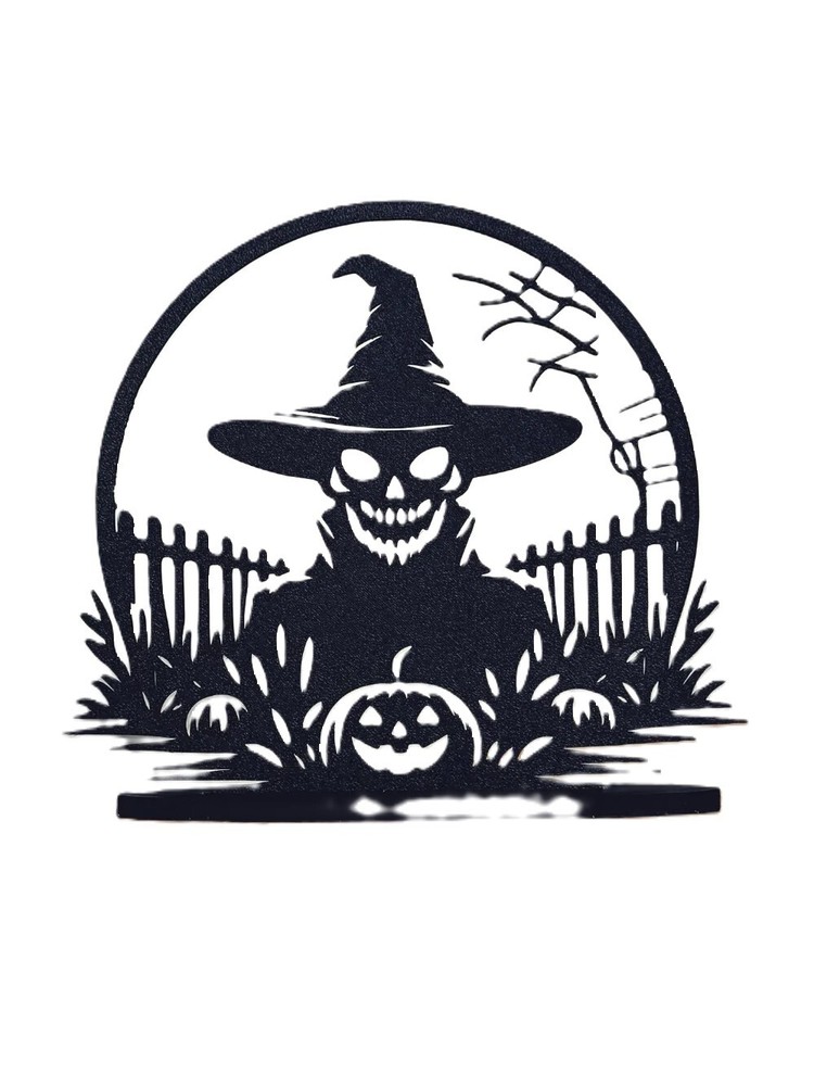 Scarecrow Halloween Table Decor Ornament – Black Plastic Scarecrow and Pumpkin