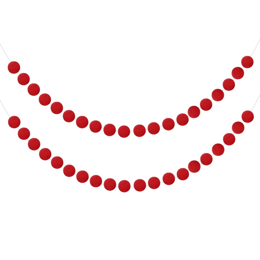 2pcs Pom Pom Garland 6.6 ft 20 Balls for Crafts Decor(Red)