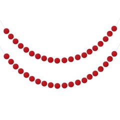 2pcs Pom Pom Garland 6.6 ft 20 Balls for Crafts Decor(Red)