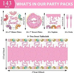 143Pcs Two Sweet Birthday Party Decorations Girls Donut tableware Set Sweet D…