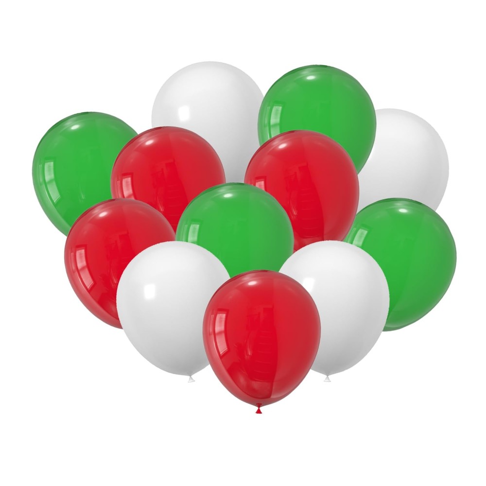 100 Pcs 12-Inch Latex Balloons in Red, Green, and White – Perfect for Christm…