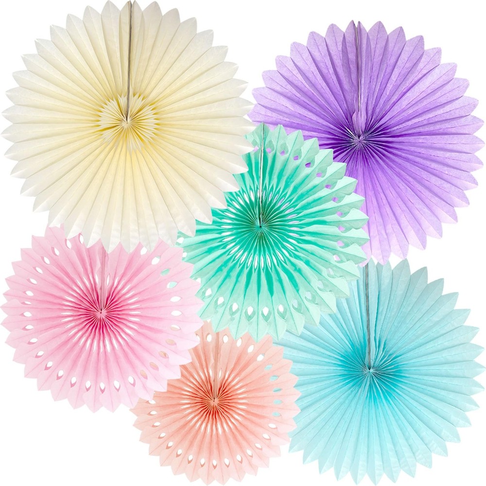 Colorful Paper Fans, Ice Cream Macaron Theme, Party Wall Decor, Light Pink Blue