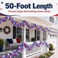 50 FT 4th of July Garland Decorations – Patriotic Tinsel Garland with Stars, …