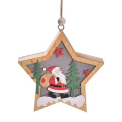 LED Christmas Tree Ornaments Decorative Wooden Santa Claus Charm Pendant Decor
