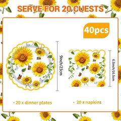 40 Pcs Sunflower Party Dessert Plates and Napkins Sets Fall sunflower 9″ Pape…