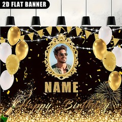 1pc 2D Golden Theme Personalized Birthday Tapestry Custom Poster Print Banner ❀