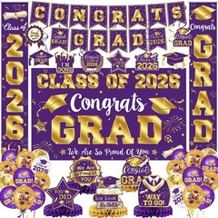 Class of 2026 Graduation Party Decor Set Banner Backdrop Porch Sign Balloons