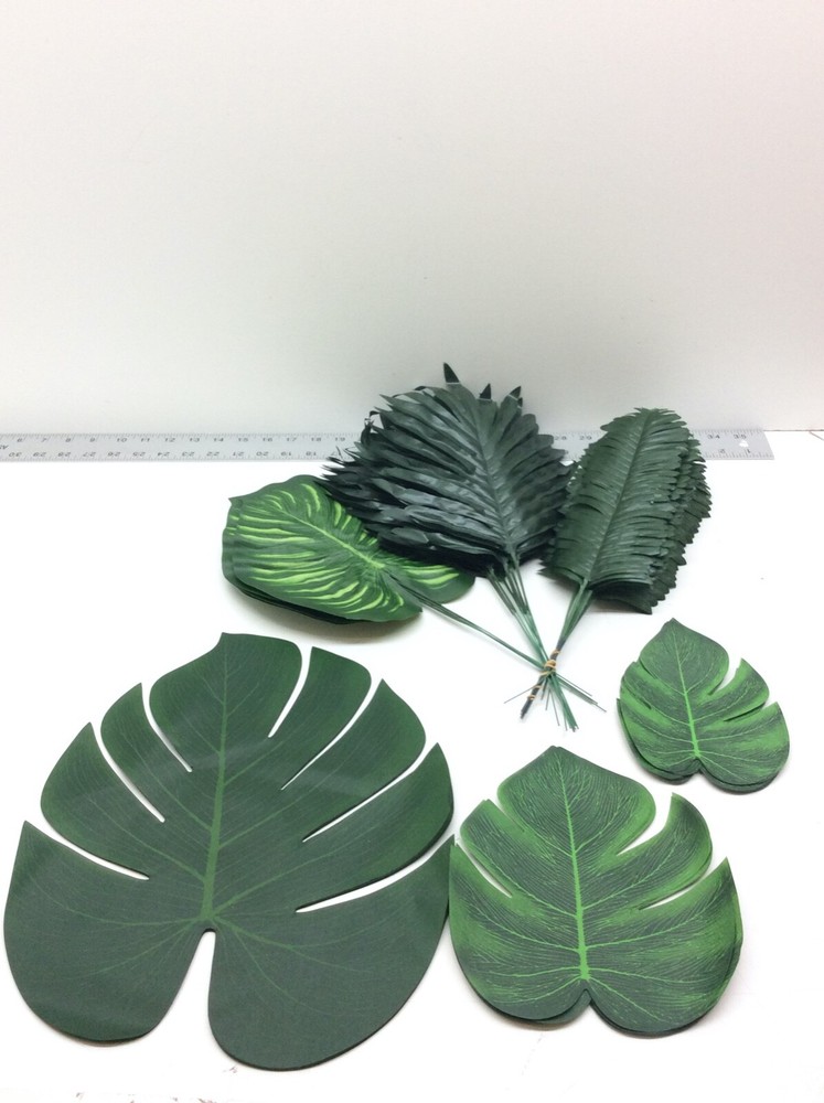 90 Pieces 6 Kinds Artificial Tropical Palm Leaves Decorations Jungle Beach Party