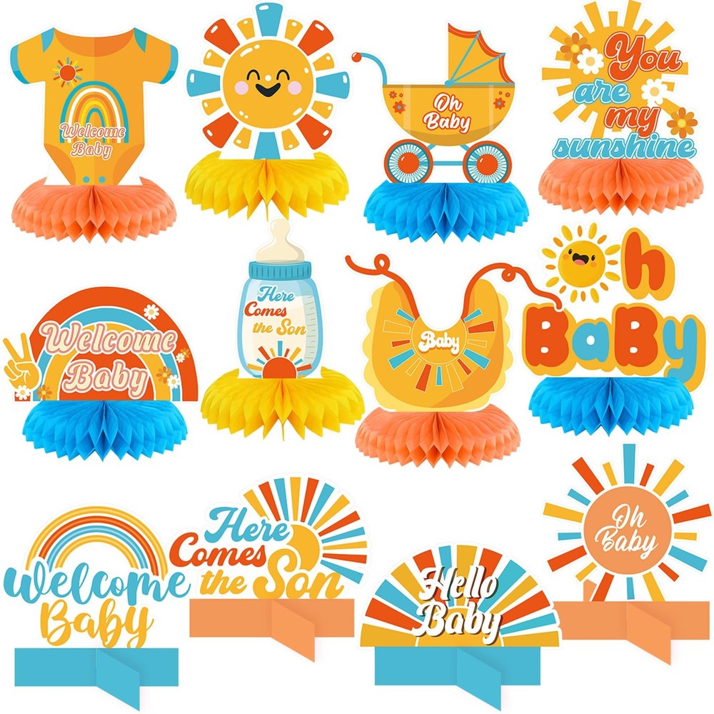 12 Pcs Baby Shower Honeycomb Centerpieces Sunshine Rainbow Decorations