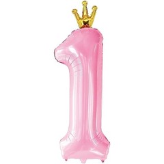 , Pink 1 Balloon Number with Crown – 40 Inch | Light Pink Number 1 Balloons