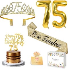 Charming Gold 75th Birthday Decorations: Tiara, Balloons, and Party Essentials