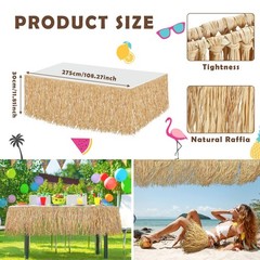 Tatuo 2 Pack Natural Raffia Table Skirt Luau Hawaiian Skirt Table Grass Beach