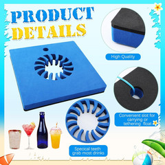 4 Pcs Foam Floating Drink Holder for Pool 9.5 Inch Blue and Black Refreshment Ta