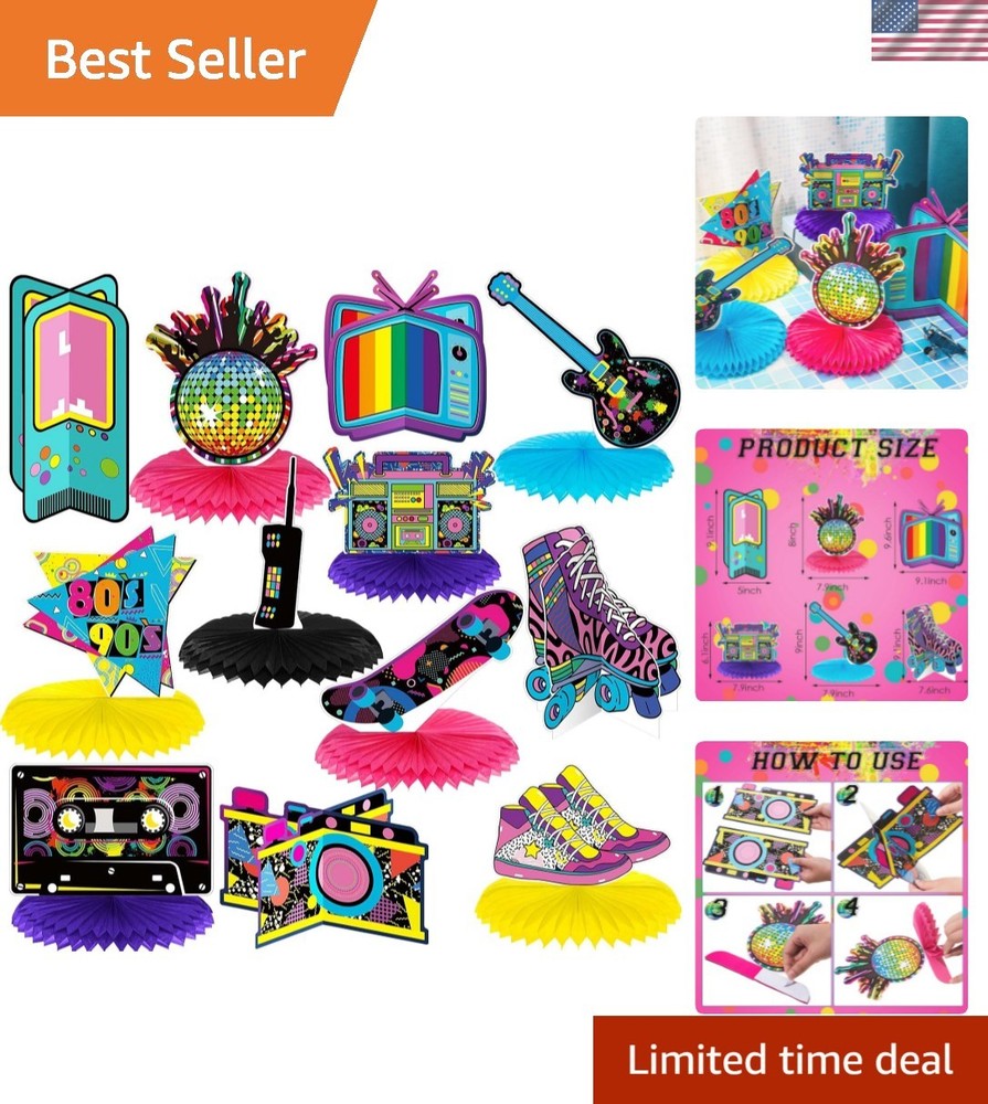 80s 90s Party Decorations 12 Pieces 80’s 90’s Honeycomb Centerpieces 80s / 90…