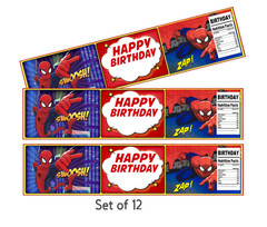 Spider Birthday Water Bottle Labels, Happy Birthday Party Decorations, 8.5 x 2
