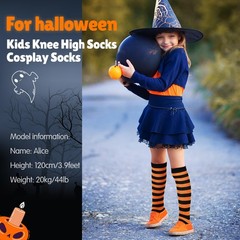 3 Pairs Halloween Striped Socks for Kids Cotton Spooky Striped Knee High Unif…