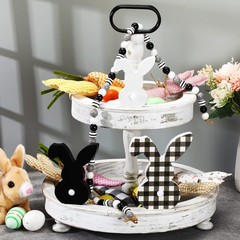 3 pcs Easter Bunny Table Wooden Signs Decor Spring Farmhouse Wood Bunnies Buffal