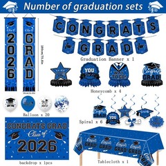 2026 Graduation Decorations Set – Blue Theme, Congrats Grad Banner, Backdrop, Ba