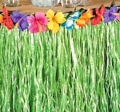 Realistic Look Plastic Green Grass Skirt Table Border w/ Tropical Flowers #117