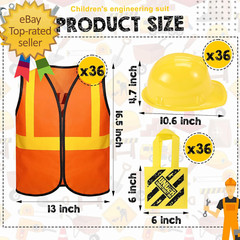 108 Pcs Kids Construction Vest Bulk Kids Worker Costumes Party Supplies Includin