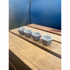 Vintage Blue and White Porcelain Hexagonal Miniature Cups / Planters – Set of 4