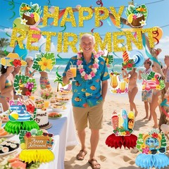 delaimastor Beach Retirement Party Decorations Banner Honeycomb Swirl 13pcs