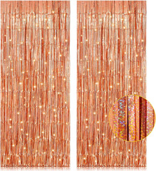 2 Pack 3.2Ft X 8.2Ft Red Foil Fringe Curtain, Glitter Metallic Tinsel Foil Fring