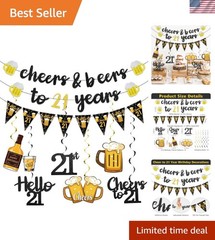Black Gold 21st Birthday Decorations for Him Men, Glitter Pre-Strung Cheers…