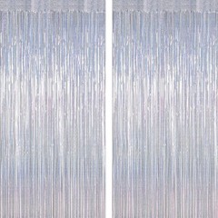 Glitter Silver Tinsel Foil Curtains 2 Pcs – Perfect for NYE & Engagement Parties