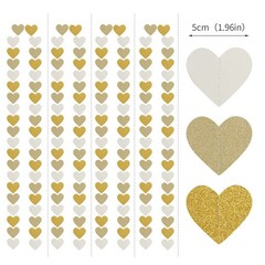 White-Gold Champagne Party-Decorations Heart Streamers 1.97 inches, Gold