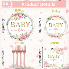 Baby in Bloom Baby Shower Decorations, 96PCS Spring Floral Party Plates Napkins