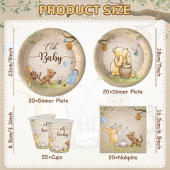 120PCS Vintage Winnie Bear Party Supplies for Kids Brown Birthday Party Set Baby