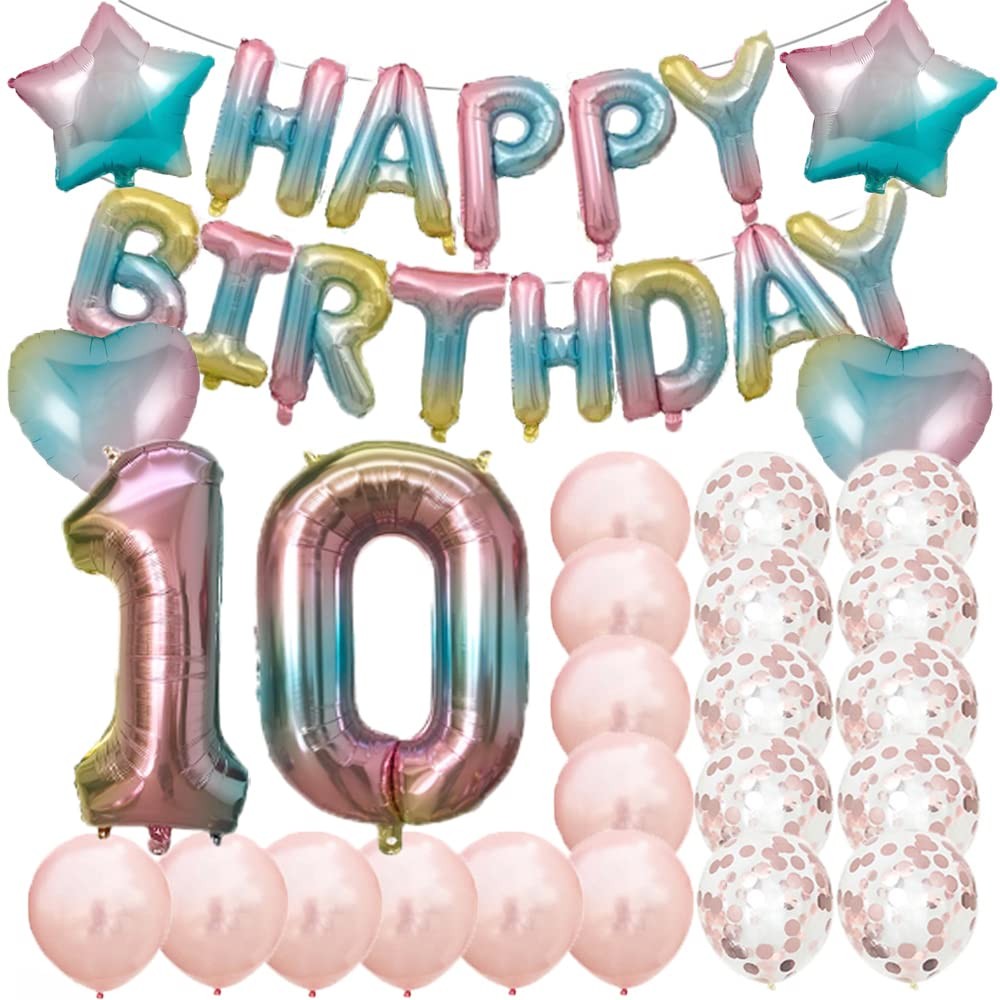 Sweet 10th Birthday Decorations Party Supplies,Rainbow Number 10 Balloons,10t…