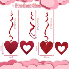 Glitter Red Heart Hanging Swirls Valentine’s Day Ceiling Decorations 30 PCS
