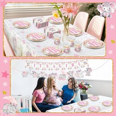 405 Pcs Pink Elephant Style Baby Shower Decorations for Girl, It’s a Girl