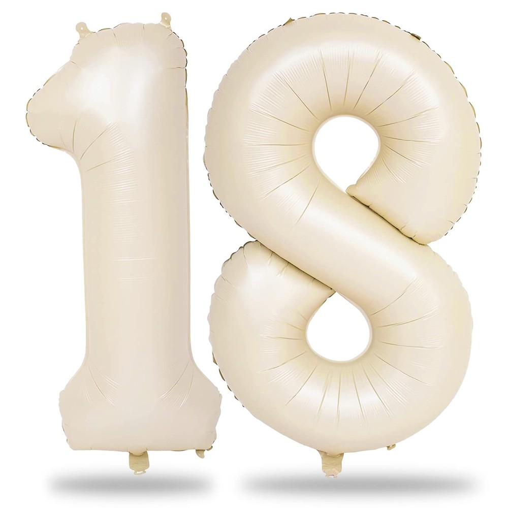 Beige 18 Birthday Balloons Number, 40 Inch Large Cream Foil 1 8 Balloon