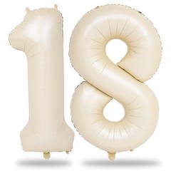 Beige 18 Birthday Balloons Number, 40 Inch Large Cream Foil 1 8 Balloon