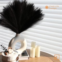 6-Pcs 17″ Black Pampas Grass Faux Pompas Fluffy Artificial Fake Flower (Black)
