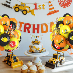 Construction Balloons, 12 Inch Black Yellow Orange Confetti Truck Construction P