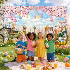 Mocsicka Happy Easter Backdrop Hello Spring Party 70.8 x 43.3 Inch, Pink
