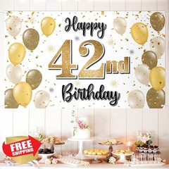 LASKYER Gold 42nd Birthday Banner Balloons