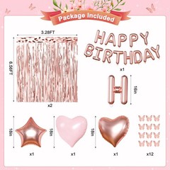 Decoraciones de cumpleaños en oro rosa, pancartas feliz cumpleaños, suministros