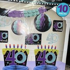 40th Birthday Decorating Kit 10 Pieces Purple & Teal Party Supply